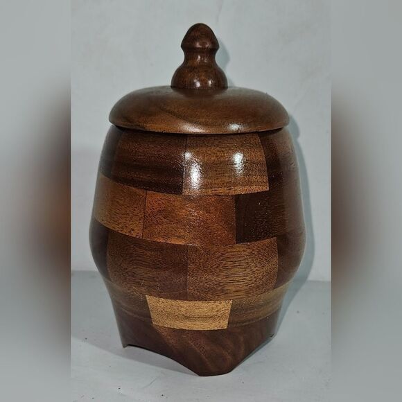 Wooden Christmas Music Box W Lid Hand Turned Laminate Wood White Xmas VIDEO - Picture 1 of 11